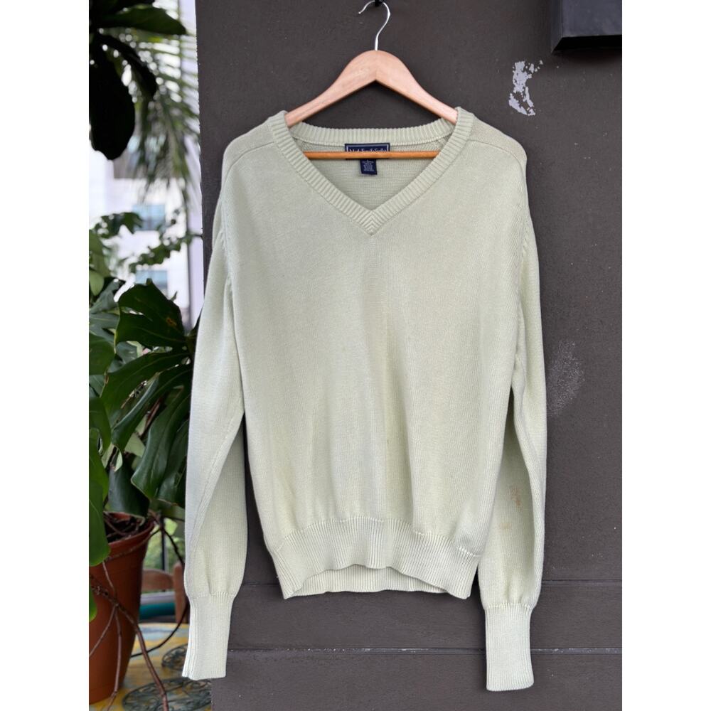 Vintage Mark Fore & Strike Men's Large Cotton Green Pullover V-Neck Knit Sweater